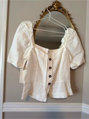Wilfred Ivory Puff Sleeve Button Front Blouse